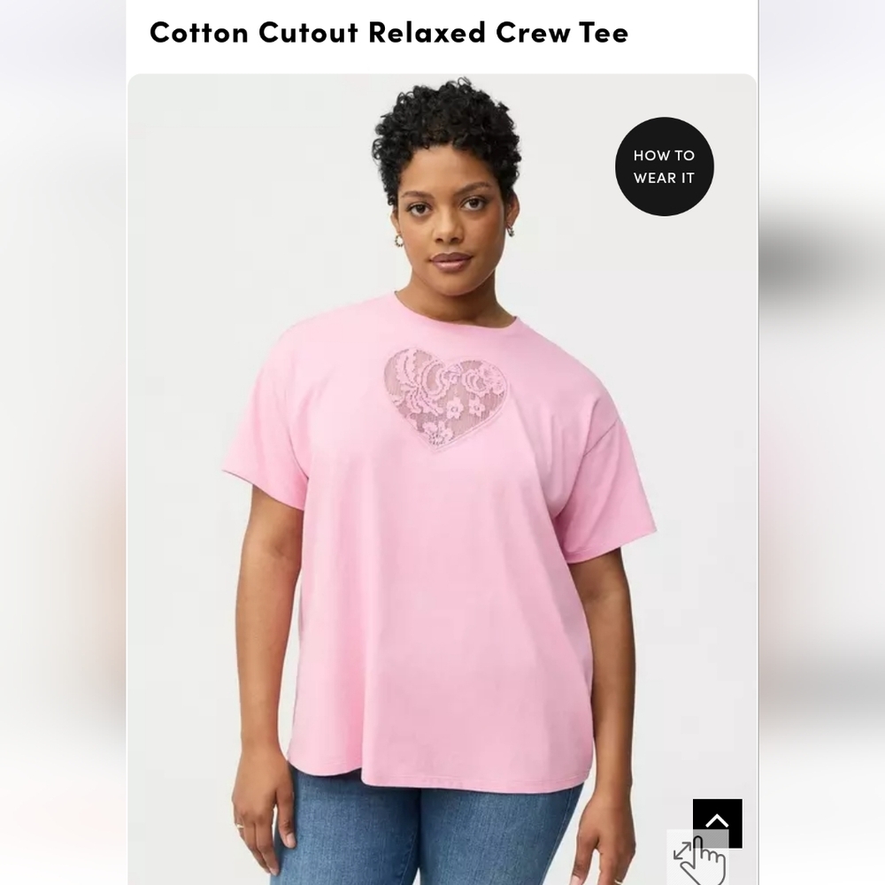 Torrid Pink Heart Lace Short Sleeve Tee only 2x, 3x And 5x